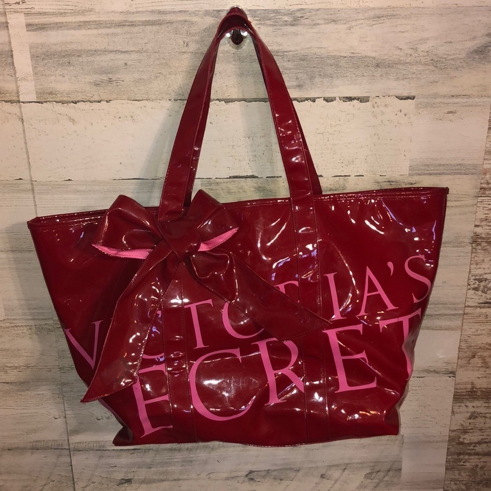 Victoria secret red and pink big bow tote bag travel bag beach bag weeke… - Picture 1 of 4